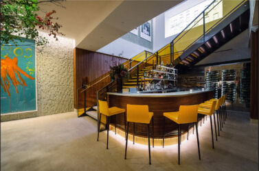 Kappo Masa, the restaurant co-owned by Gagosian, with Cy Twombly painting on left