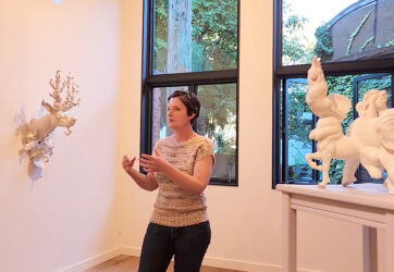 Debra giving artist talk at AMcE Gallery, Seattle, 2023