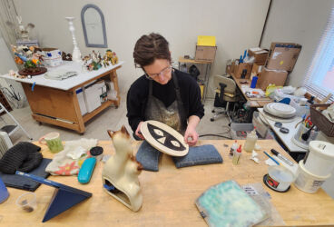 Debra doing restoration, the other part of her studio work (2024)