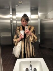 The gallery girl wearing the fruits of her lover’s labors in a museum bathroom (2018)