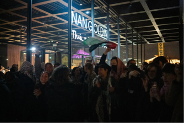 protesters in front of Neue Nationalgalerie in Berlin. Lena Mucha for The New York Times