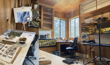 Marcy's studio and house at Sitka Center residency